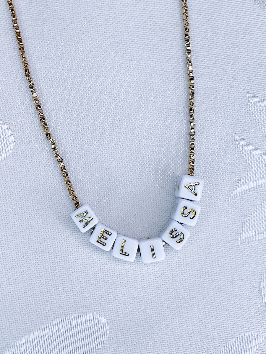 White cubic name necklace