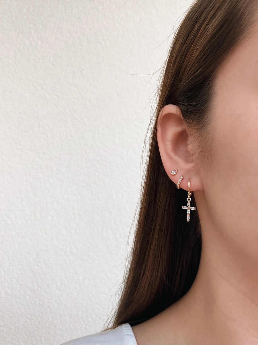 Sparkling white cross earrings