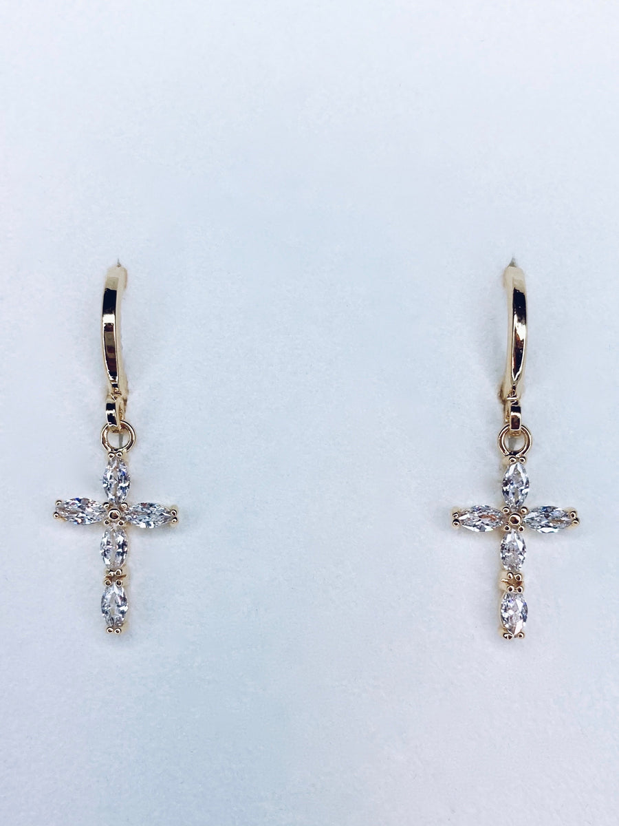 Sparkling white cross earrings