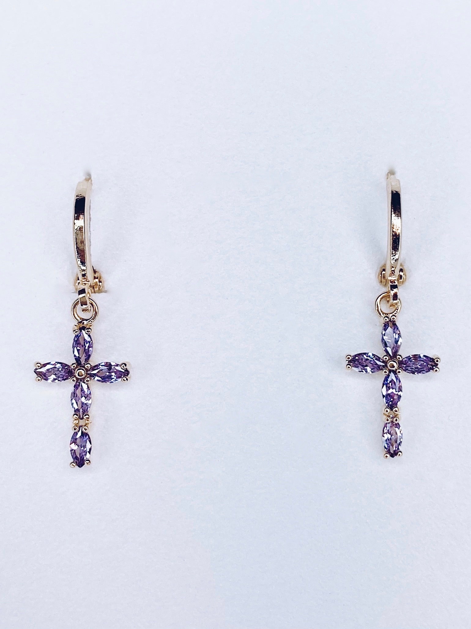 Purple cross earrings discount