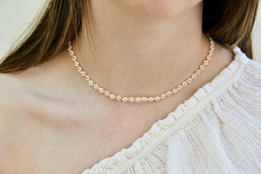 White pink flower necklace