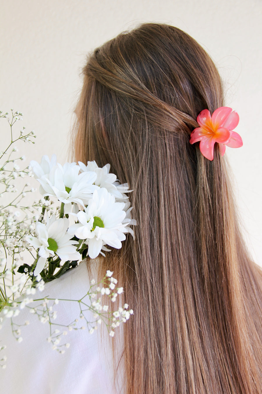 Flower pink hair claw