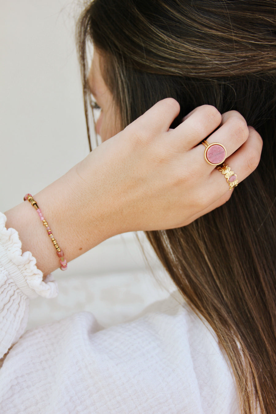 Pink leaf ring