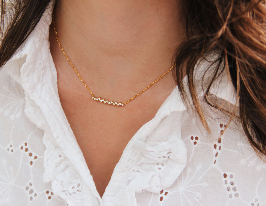 Crystal dot bar necklace