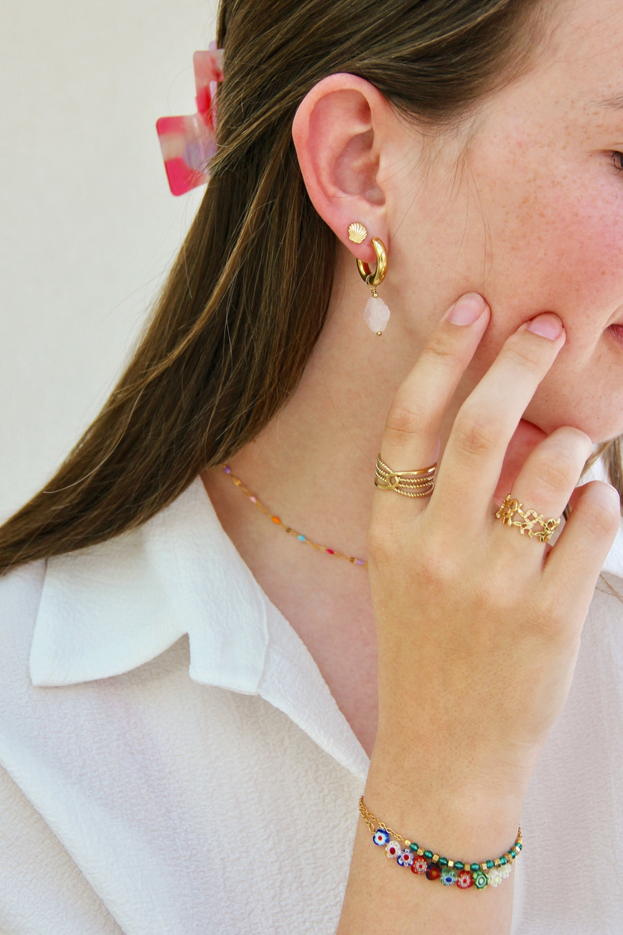 Pink rose earrings