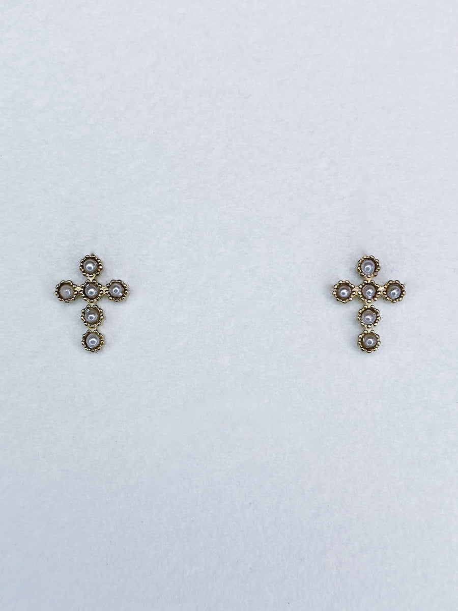 Pearl cross earrings